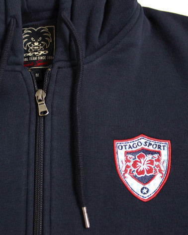 ensemble brodé côté cœur de la Veste zippée à capuche bleu marine FLOSSET Otago pour homme
