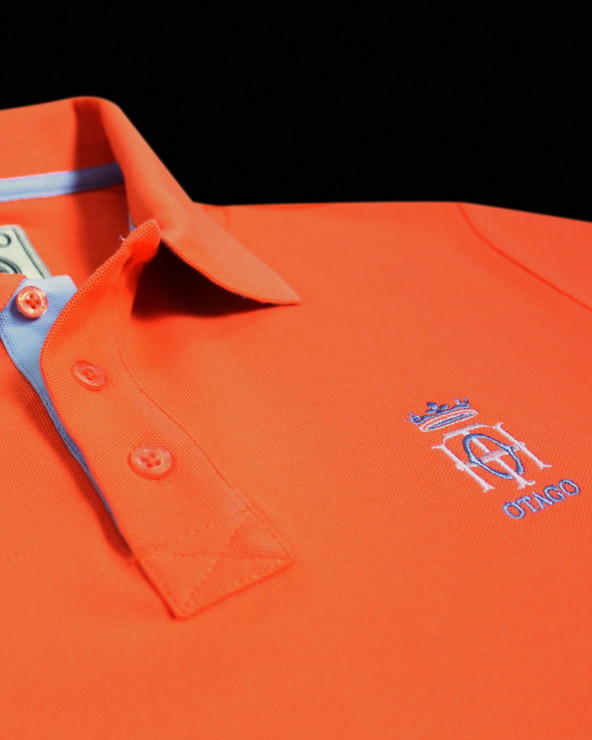 détail du Polo manches courtes orange pour homme Bota Otago rugby