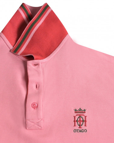 revers du col du Polo manches courtes rose powder pink pour homme Bota Otago rugby
