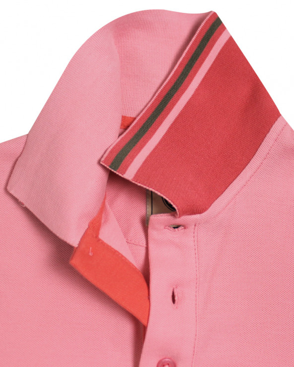 revers double liseré du col du Polo manches courtes rose powder pink pour homme Bota Otago rugby
