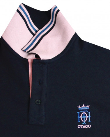 revers col du Polo manches courtes bleu marine pour homme Bota Otago rugby