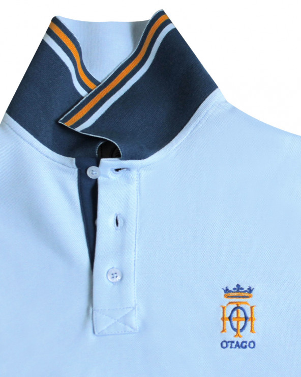 revers du col du Polo manches courtes bleu provence pour homme Bota Otago rugby