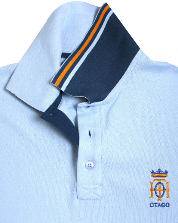 détail du revers de col du Polo manches courtes bleu provence pour homme Bota Otago rugby