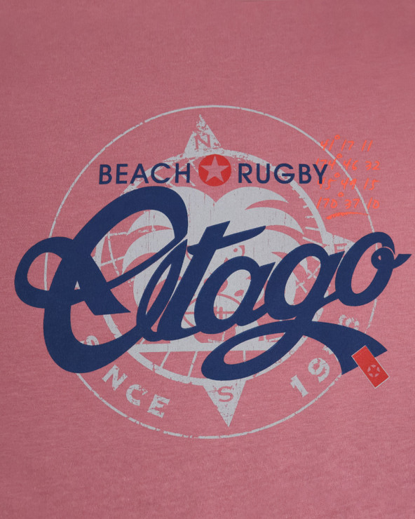 visuel sérigraphié du Tee-shirt Sawyers Otago rugby antique rose pour homme
