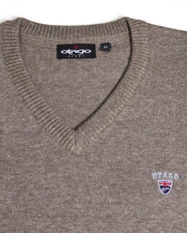 détail du Pull col V pour homme CARBUN Otago marron