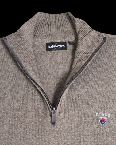 broderie du Pull col zip homme CARBUN Otago marron