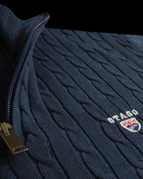 broderie du Pull col zip homme CARSADE Otago bleu marine