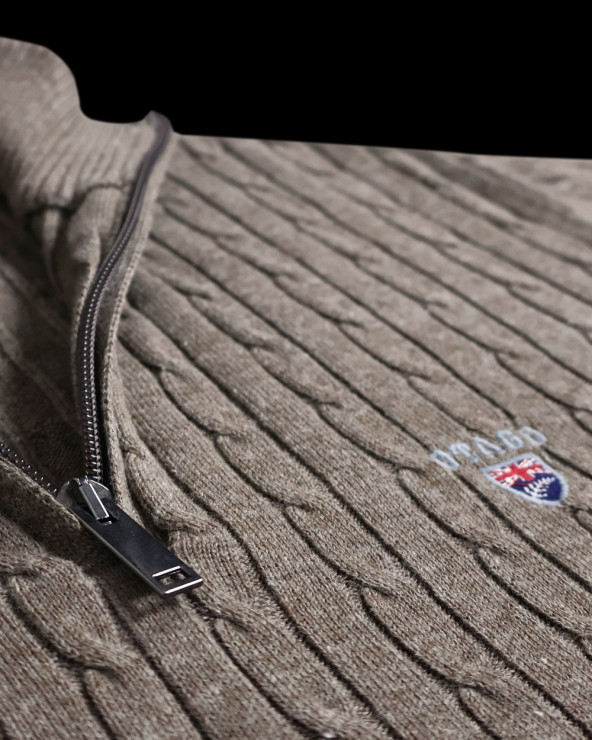 broderie du Pull col zippé pour homme CARSADE Otago marron