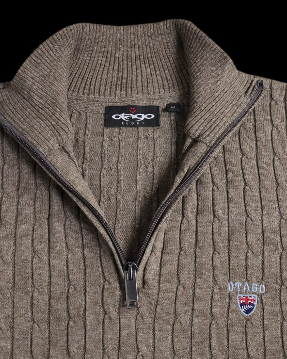 broderie du Pull col zippé pour homme CARSADE Otago marron