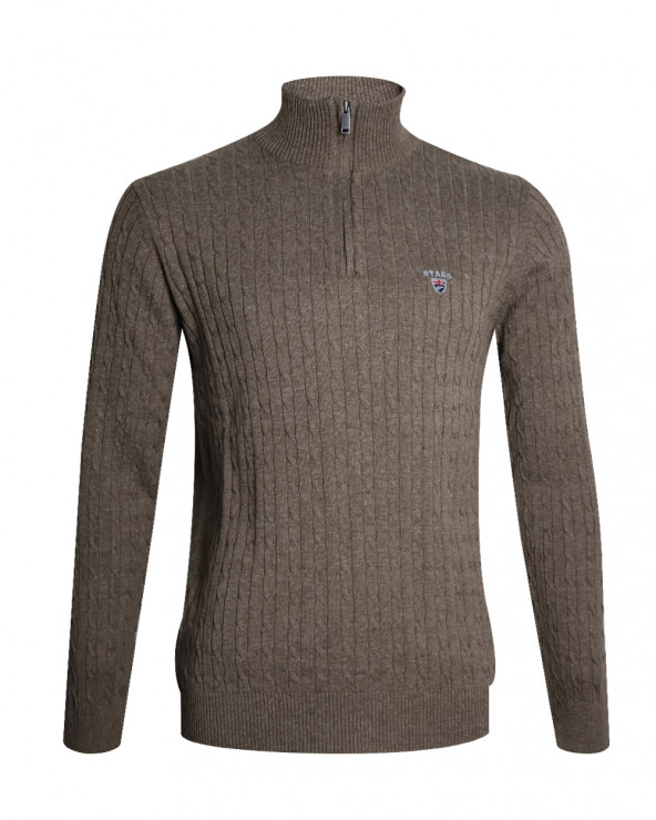 face du Pull col zippé fermé pour homme CARSADE Otago marron