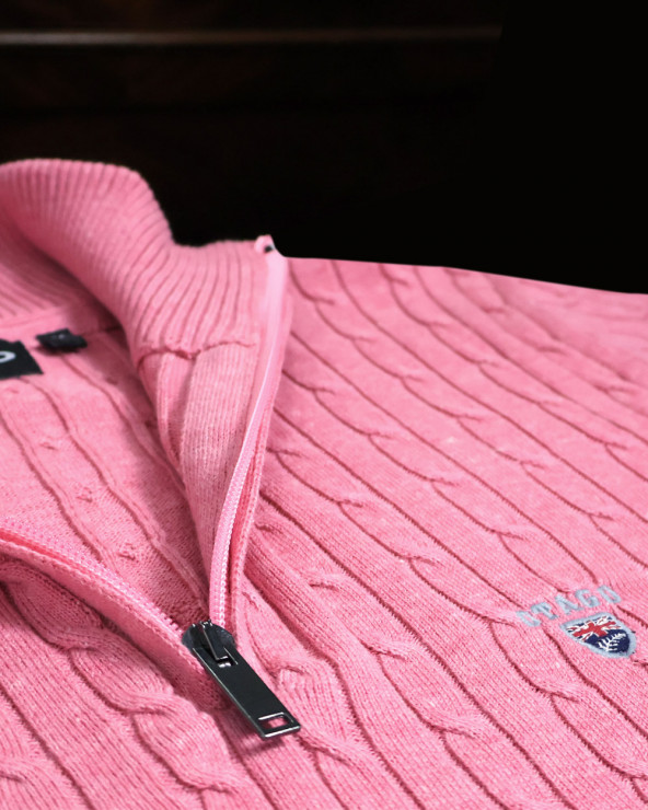 détail du du Pull torsade col zip homme CARSADE Otago rose
