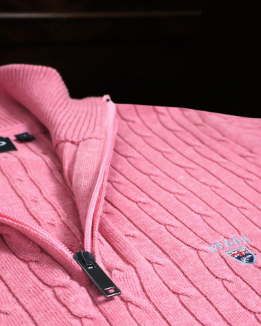 détail du du Pull torsade col zip homme CARSADE Otago rose