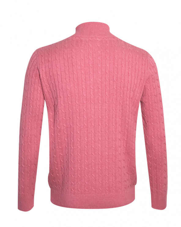 dos du du Pull torsade col zip homme CARSADE Otago rose