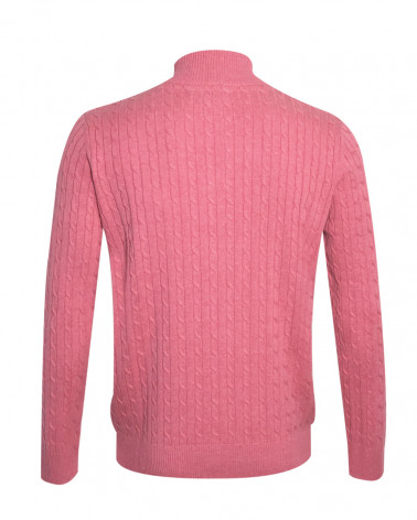 dos du du Pull torsade col zip homme CARSADE Otago rose