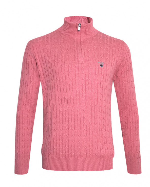face du Pull torsade col zip fermé pour homme CARSADE Otago rose