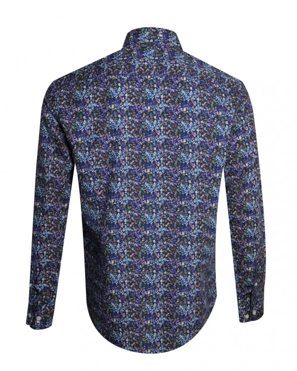 dos de la Chemise manches longues pour homme 286 Otago bleu marine à motifs