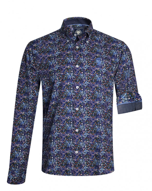face de la Chemise manches longues pour homme 286 Otago bleu marine à motifs