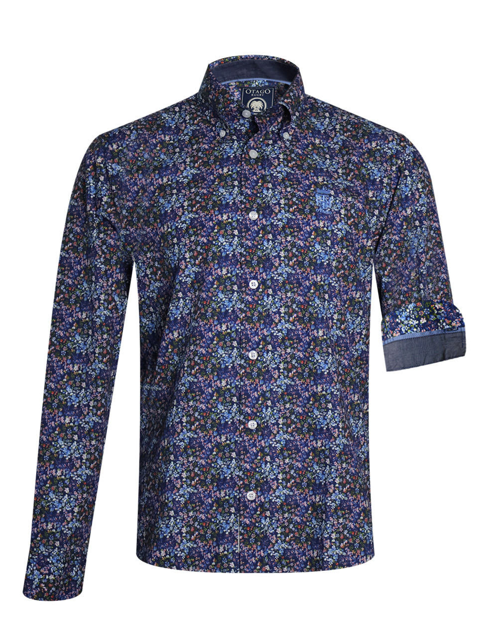 face de la Chemise manches longues pour homme 286 Otago bleu marine à motifs