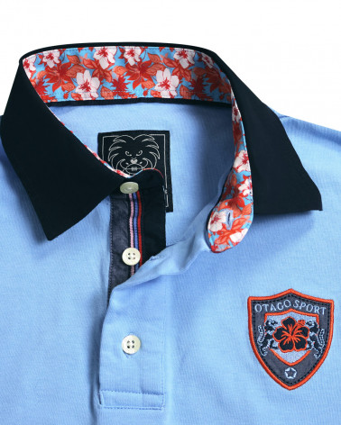 col du Polo manches courtes Mana Otago rugby bleu ciel pour homme