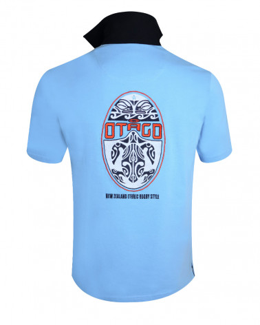 dos du Polo manches courtes Mana Otago rugby bleu ciel pour homme