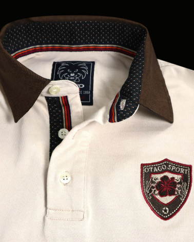 col du Polo manches courtes Koru Otago rugby beige pour homme