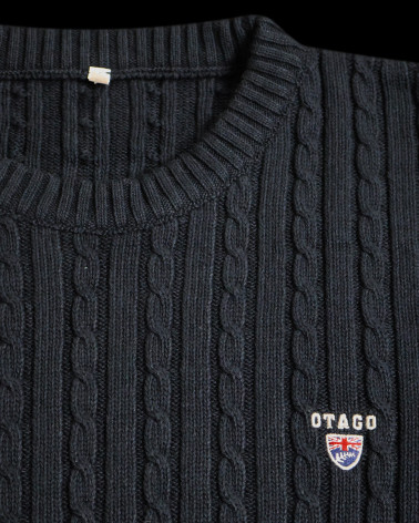 col rond du Pull torsade TREVIBO OTAGO Rugby bleu marine pour homme