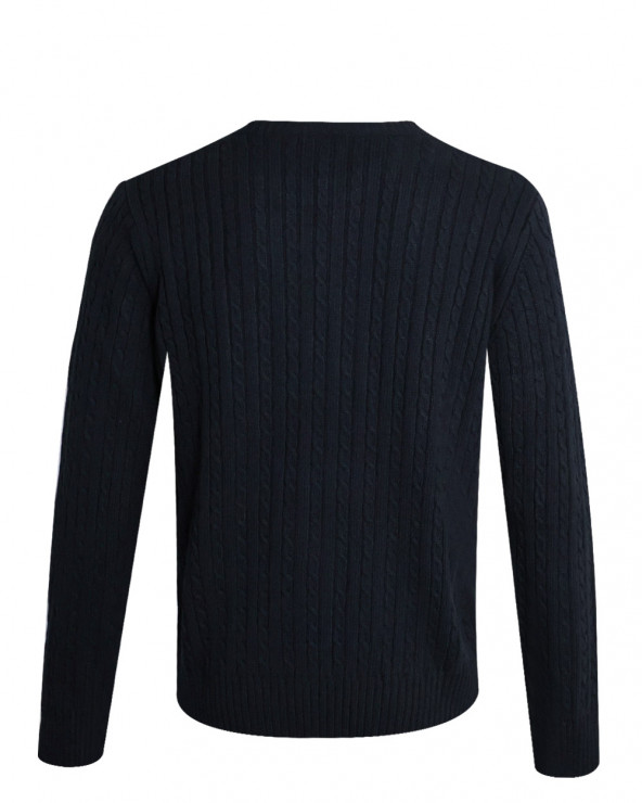 dos du Pull torsade col rond TREVIBO OTAGO Rugby bleu marine pour homme