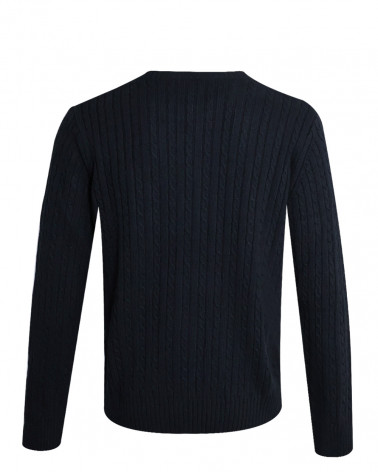 dos du Pull torsade col rond TREVIBO OTAGO Rugby bleu marine pour homme