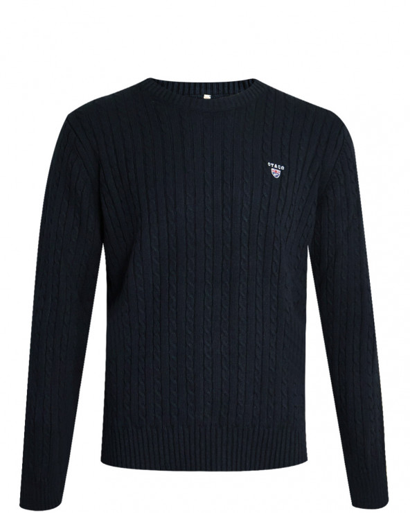 face du Pull torsade col rond TREVIBO OTAGO Rugby bleu marine pour homme