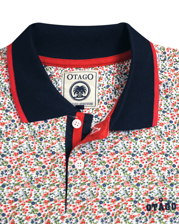 broderie et col du Polo manches courtes Liflor Otago rugby blanc marine à motifs pour homme