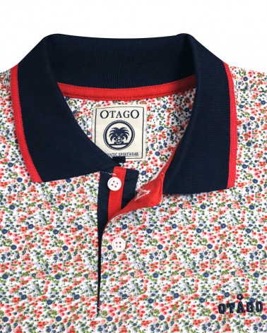 broderie et col du Polo manches courtes Liflor Otago rugby blanc marine à motifs pour homme