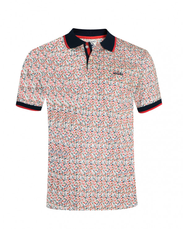 face du Polo manches courtes Liflor Otago rugby blanc marine à motifs pour homme