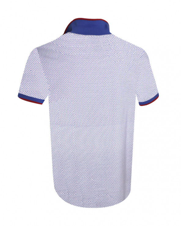 dos du Polo manches courtes Liluna Otago rugby bleu et rouge à motifs pour homme