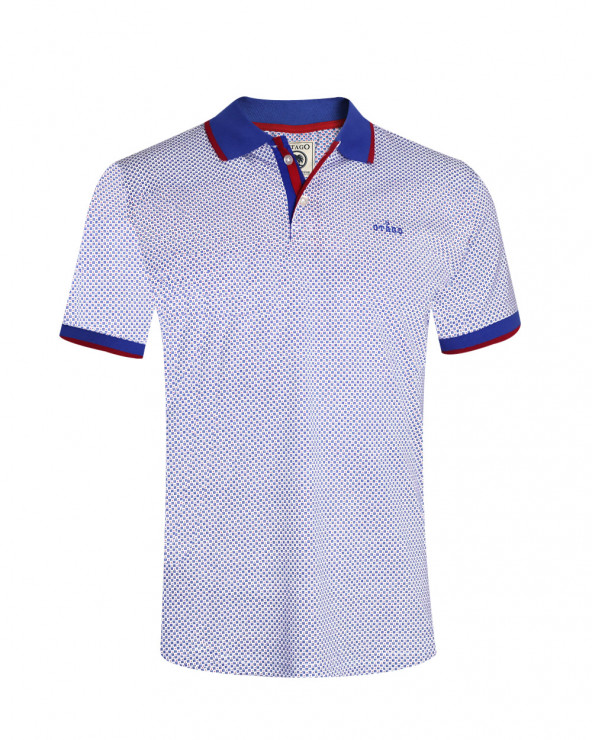 face du Polo manches courtes Liluna Otago rugby bleu et rouge à motifs pour homme