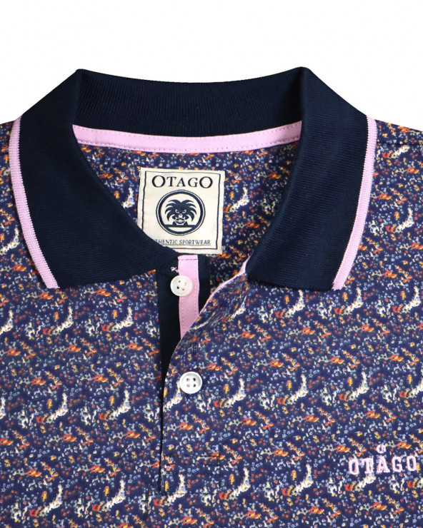 col du Polo manches courtes Lifako Otago rugby marine rose à motifs pour homme