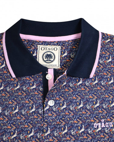 col du Polo manches courtes Lifako Otago rugby marine rose à motifs pour homme