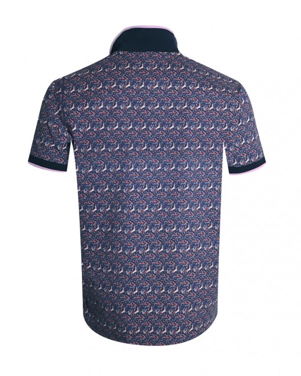 dos du Polo manches courtes Lifako Otago rugby marine rose à motifs pour homme