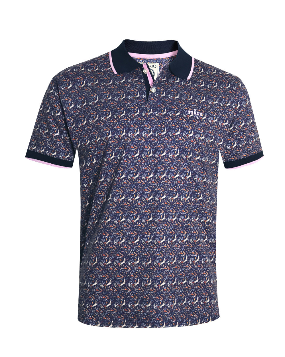 face du Polo manches courtes Lifako Otago rugby marine rose à motifs pour homme