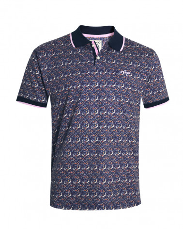 face du Polo manches courtes Lifako Otago rugby marine rose à motifs pour homme