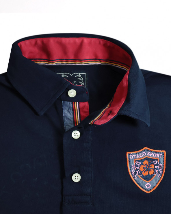 broderie côté cœur du Polo manches courtes Pacitort Otago rugby bleu marine pour homme