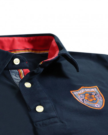 détail de col du Polo manches courtes Pacitort Otago rugby bleu marine pour homme