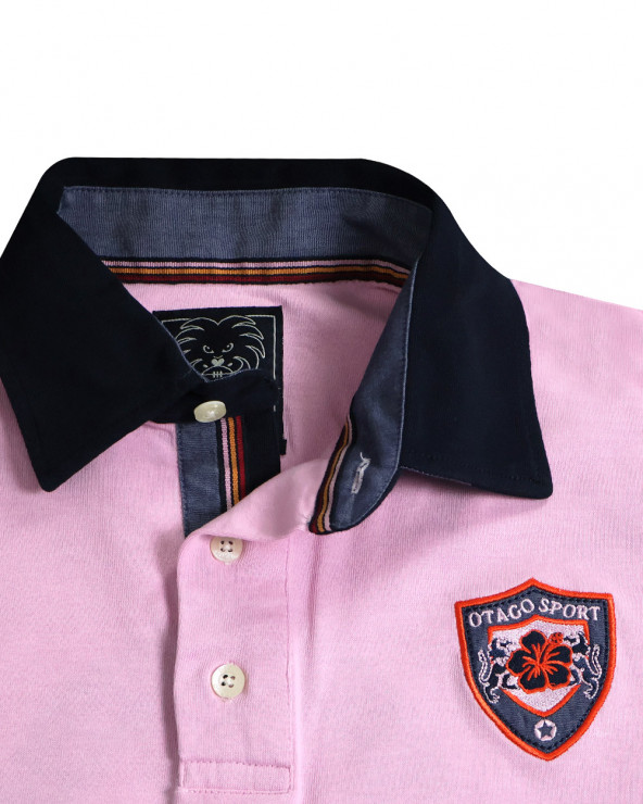 broderie côté cœur du Polo manches courtes Maungatu Otago rugby rose pour homme