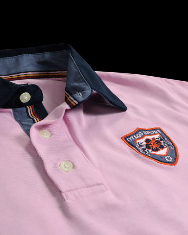 détail du Polo manches courtes Maungatu Otago rugby rose pour homme