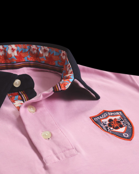 ensemble brodé du Polo manches courtes Pacitort Otago rugby rose pour homme