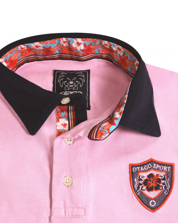 col du Polo manches courtes Pacitort Otago rugby rose pour homme