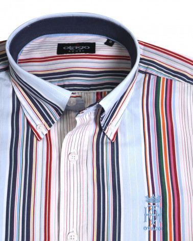 détail du col de la Chemise manches longues pour homme 290 Otago rayée bleu ciel