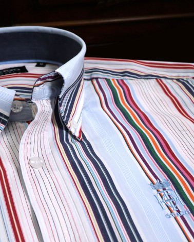 broderie de la Chemise manches longues pour homme 290 Otago rayée bleu ciel