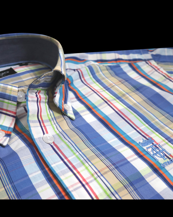 détail de la Chemise manches longues pour homme 288 Otago bleue à carreaux