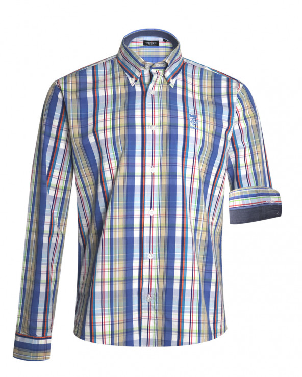 face de la Chemise manches longues pour homme 288 Otago bleue à carreaux