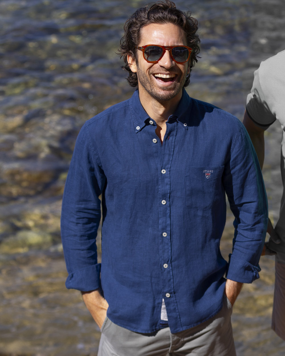 Chemise LIN BUENOS AIRES bleu indigo Manches Longues Otago pour Homme